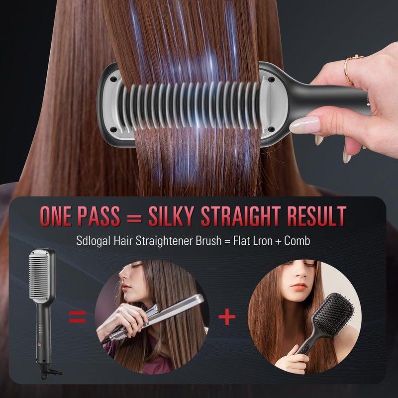 SDLOGAL Hair Straightener Brush, Straightening Comb with 5 Temps & Fast Heating, Easy & Fast Salon-Style, Plus Dual Voltage Travel Friendly - Image 2